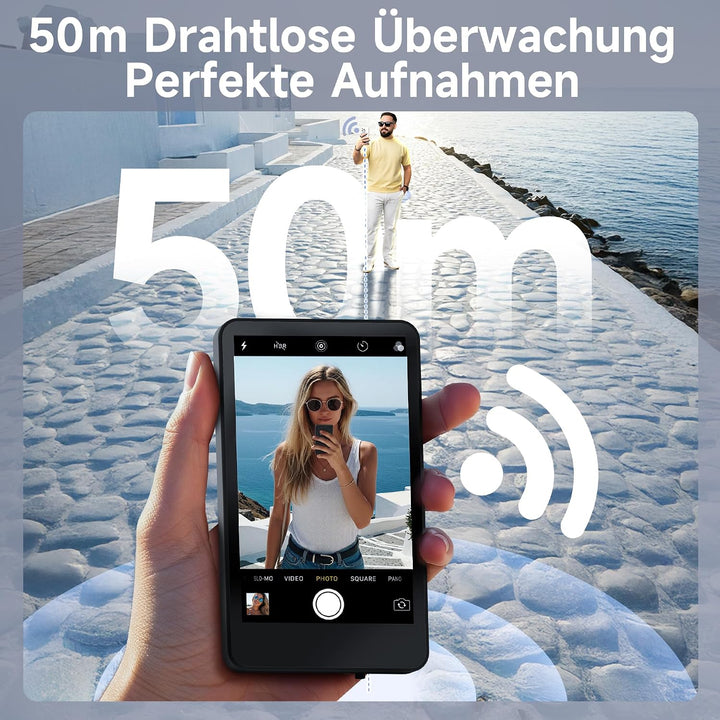 SYNCO XView Handy Selfie Monitor für iPhone 7-17 &amp; Android (Schwarz) | 50m Kabellos, 3H Akku, 1080p