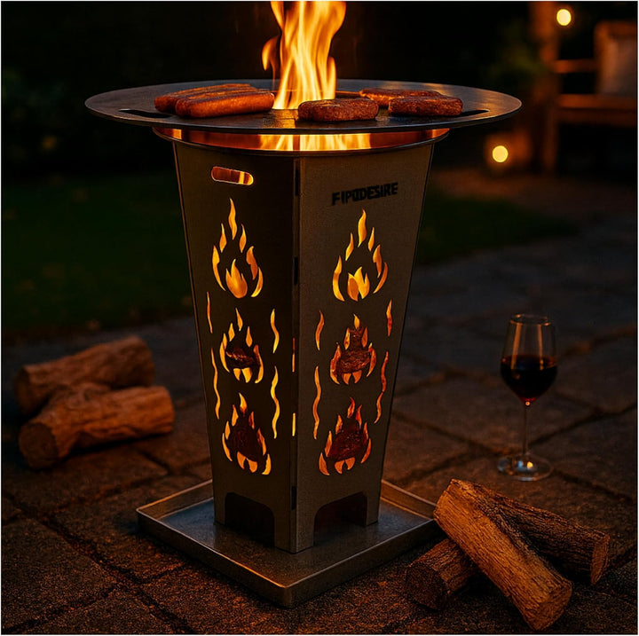 FireDesire Grill Pro Feuerkorb 80cm + Grillplatte + Ascheschale, Feuertonne, Feuerschale, Grilltonne