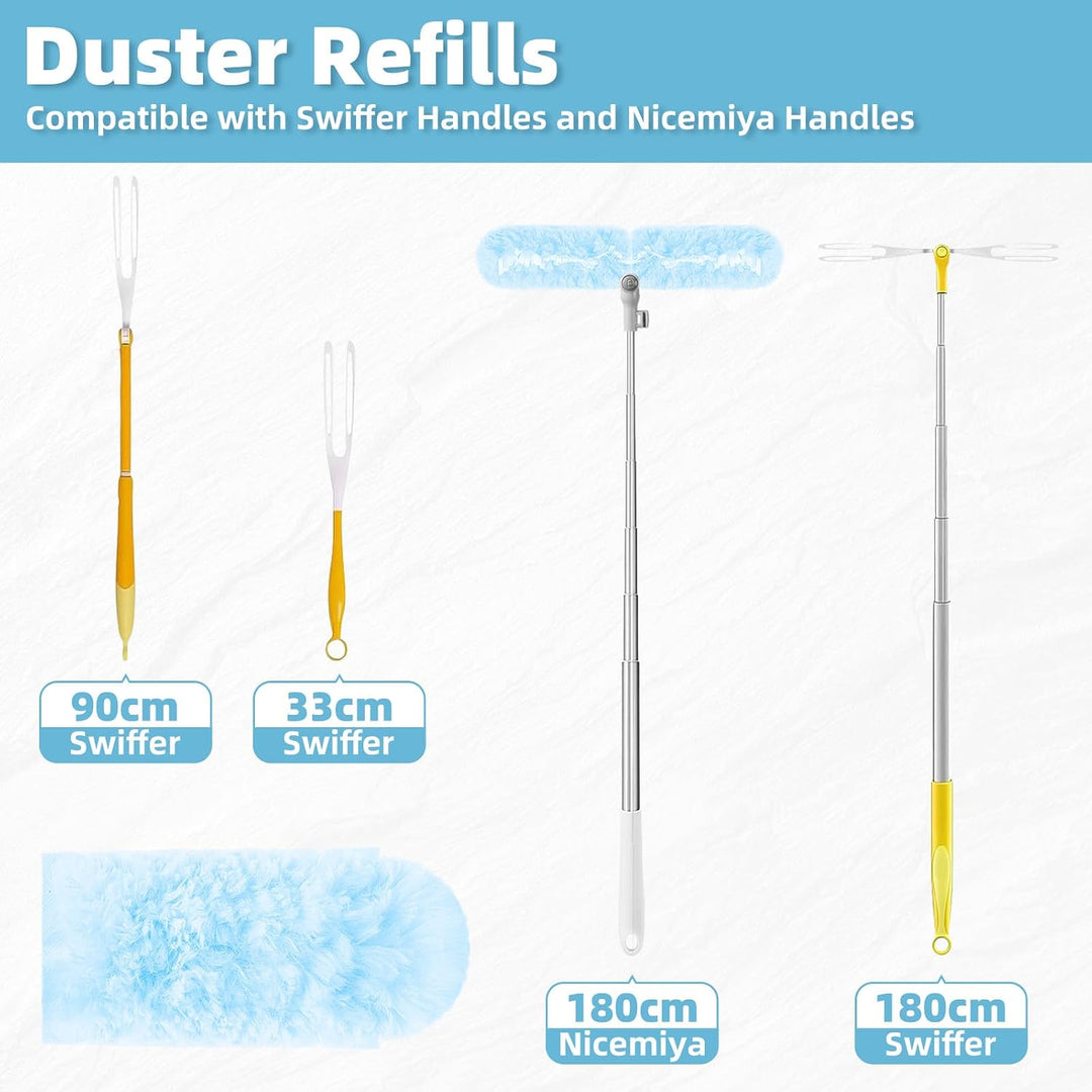 180cm Griff mit 50 Tücher für Swiffer Staubmagnet Nachfüllpack Set | 180cm Ausziehbarer Griff | 360°