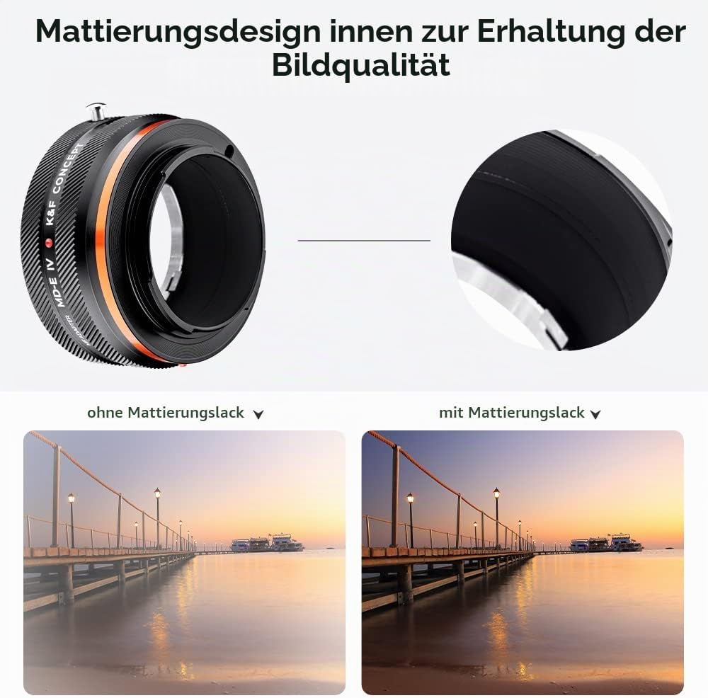 K&amp;F Concept Objektivadapter MD-NEX IV Manueller Fokus Kompatibel mit Minolta Rokkor (SR/MD/MC) Objek