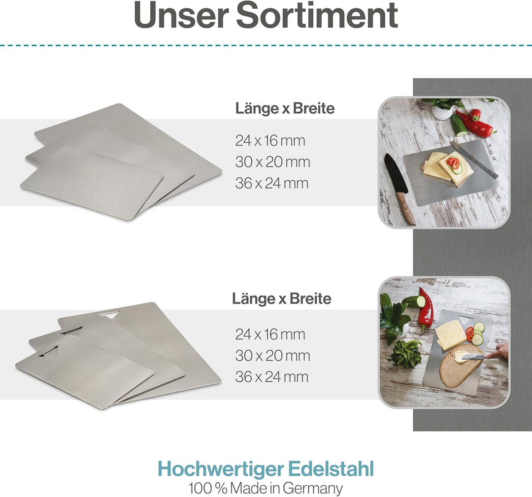 Edelstahl Schneidebrett - Für Fleisch, Fisch & Gemüse - Hygienisches Schneidbrett Metall - Stahl Bre