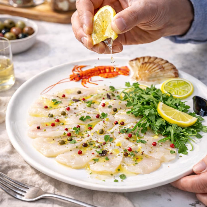 Lashuma Handgemachter Platzteller aus Italienischer Keramik im Meeresfrüchte Design, Runder Fischtel