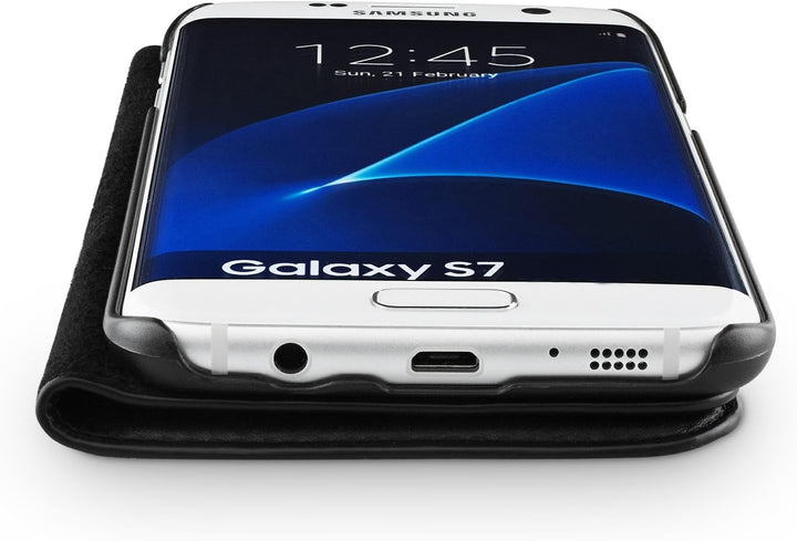 WIIUKA Echt Ledertasche -TRAVEL Nature- für Samsung Galaxy S7 -DEUTSCHES Leder- Schwarz, mit Kartenf