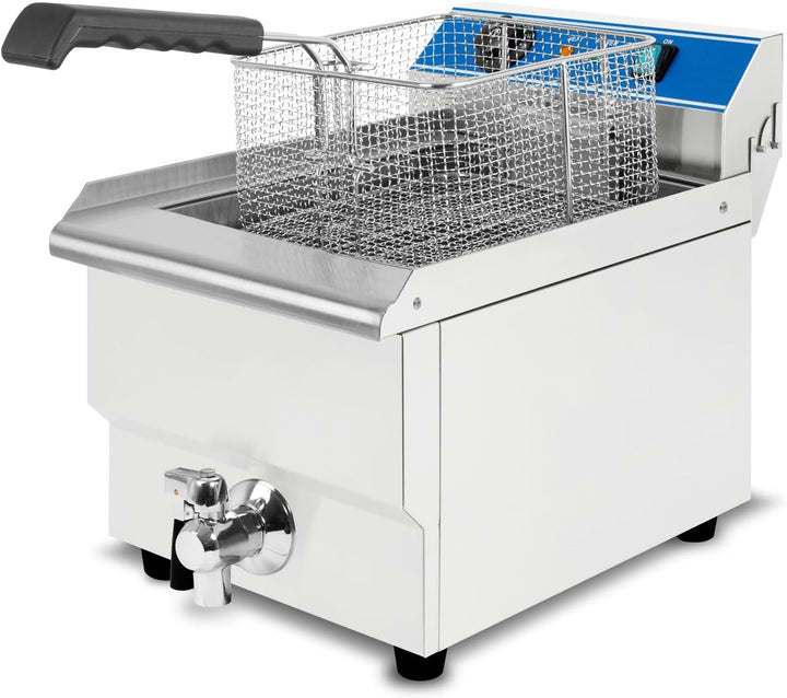 VERTES Friteuse aus Edelstahl 16 Liter Fassungsvermögen, 50-200°C, 3000W, 230V, Kaltzonenprinzip, Pr