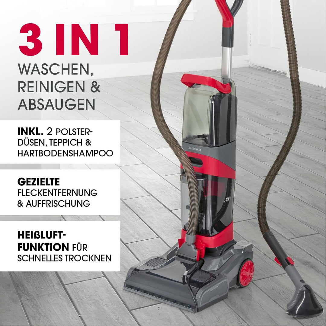 CLEANmaxx AquaStream Plus DUO Teppichreiniger | 3in1 Bodenreiniger für Teppich, Hartböden & als Pols