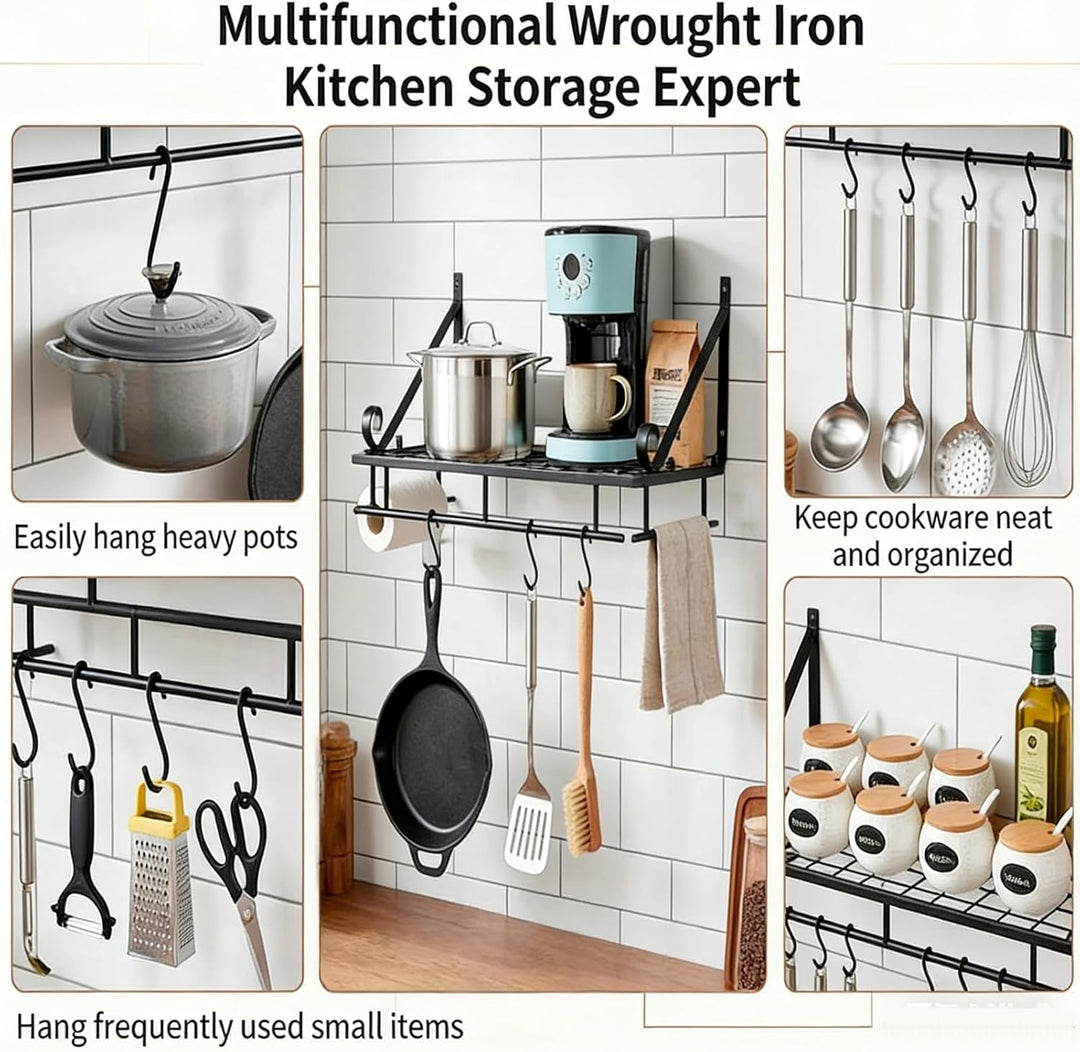 Wandmontaged Pot Rack Lagerregal, Topfstangen für Küchenpfanne Organizer mit 10 Haken und Accessoire