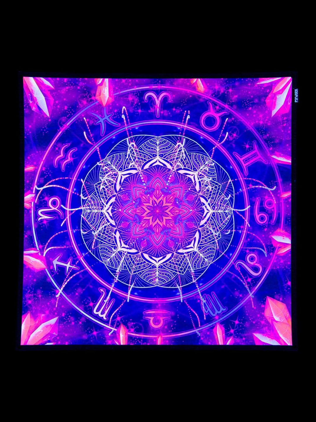 PSYWORK Schwarzlicht Stoffposter Neon | Zodiac Signs Violet | 0,75 x 0,75m | UV-aktiv | fluoresziere