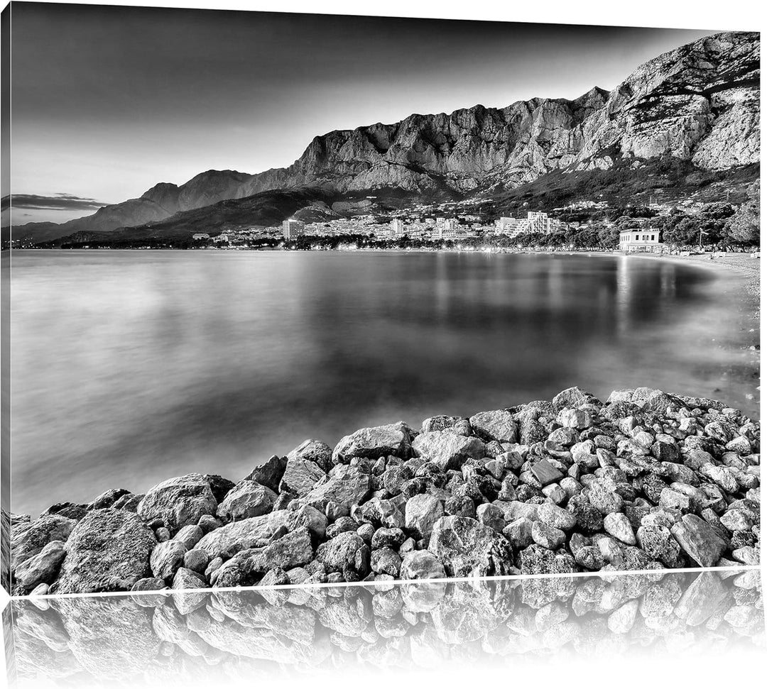 Pixxprint Meer an Traumstadt / 100x70cm Leinwandbild bespannt auf Holzrahmen/Wandbild Kunstdruck Dek