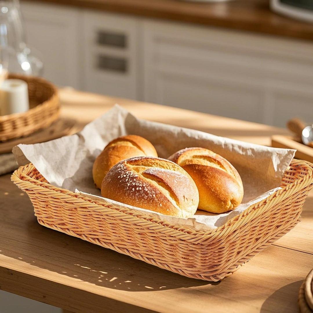 2 Stück Brotkorb Geflochten Rechteckig, 35x25x7,5cm Poly Weidenkorb Brotkorb Geflochten Weide, Resta