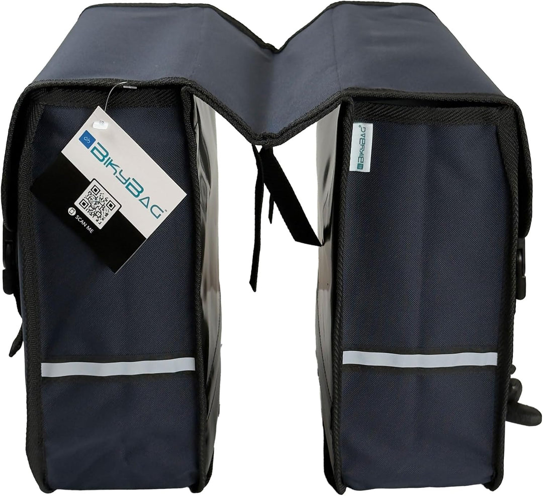 BikyBag Classic Doppel-Fahrradtasche, 2x13L Gepäckträgertasche, Wasserabweisend, mit Reflektoren (Du