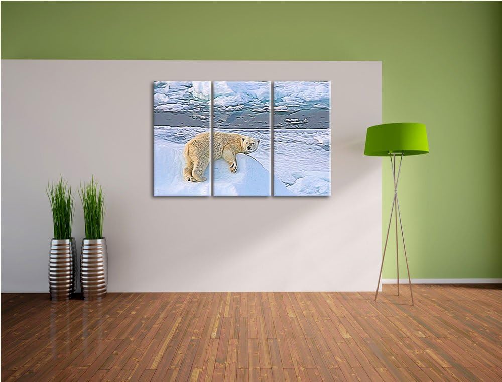 schöner Eisbär auf kleinem Eisberg NewArt 3-Teiler Leinwandbild 120x80 Bild auf Leinwand, XXL riesig