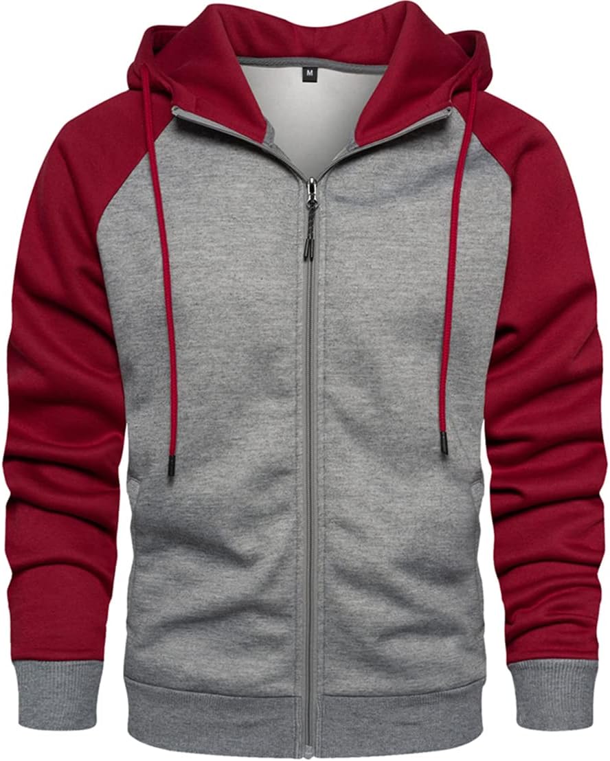 PADOLA Kapuzenpullover Herren Zip Up Hoodie Farbblock Übergangsjacke Langarm Pullover Patschwork Win