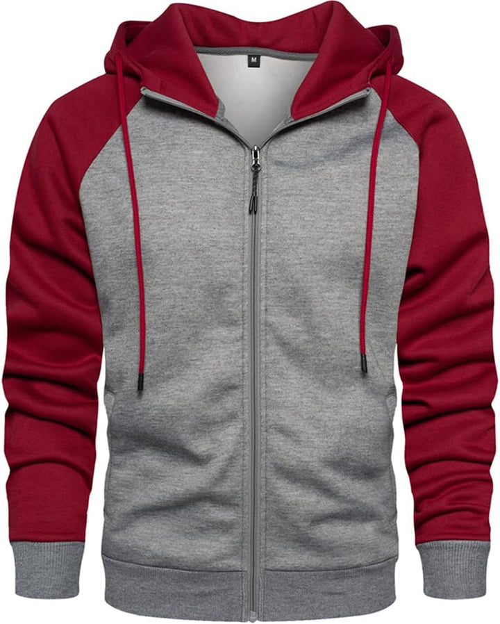 PADOLA Kapuzenpullover Herren Zip Up Hoodie Farbblock Übergangsjacke Langarm Pullover Patschwork Win
