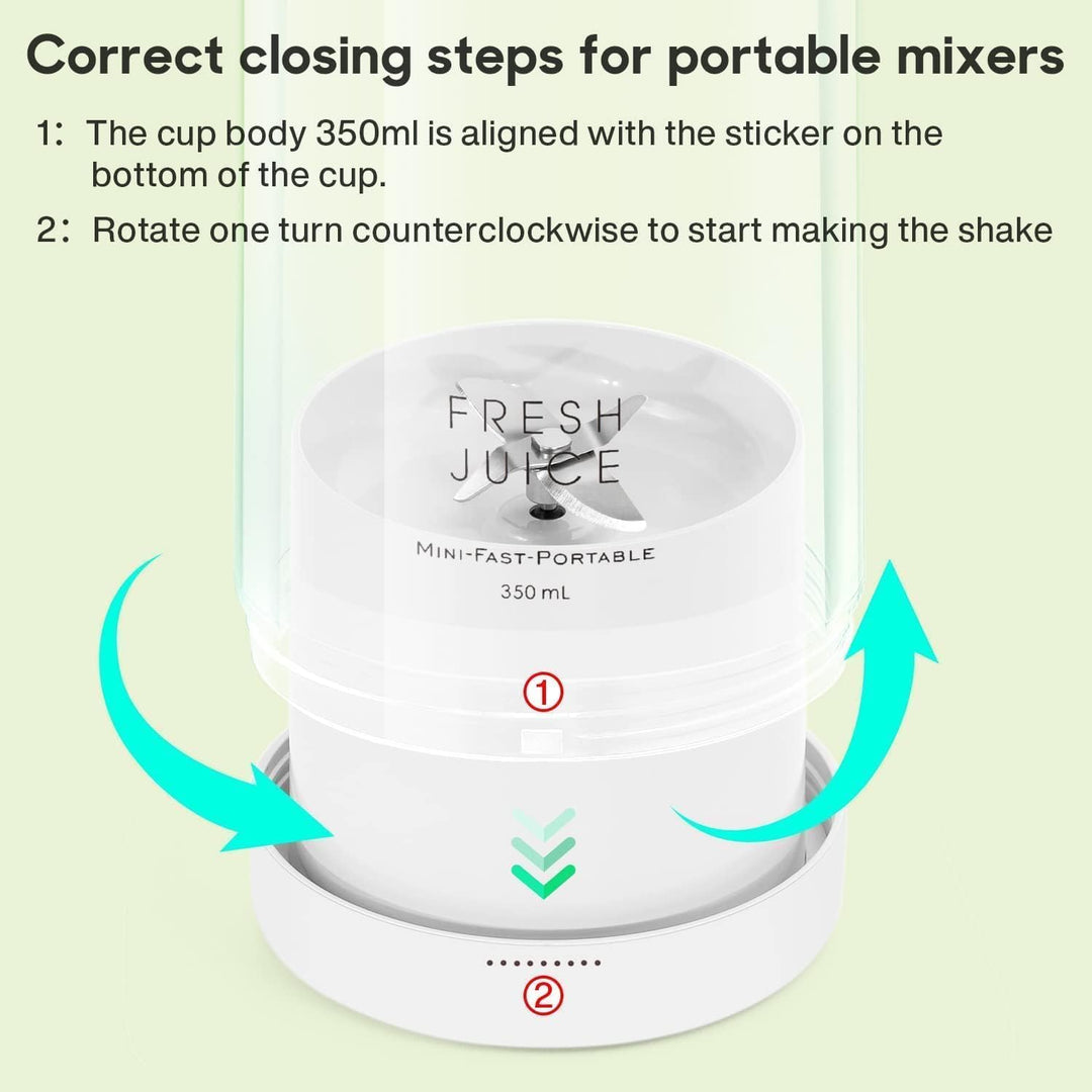 Tragbarer Mixer, 6-Klingen-Entsafterbecher für Saftshakes und Smoothies, 350 ml Mini-Mixer mit LED-A