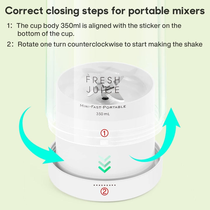 Tragbarer Mixer, 6-Klingen-Entsafterbecher für Saftshakes und Smoothies, 350 ml Mini-Mixer mit LED-A