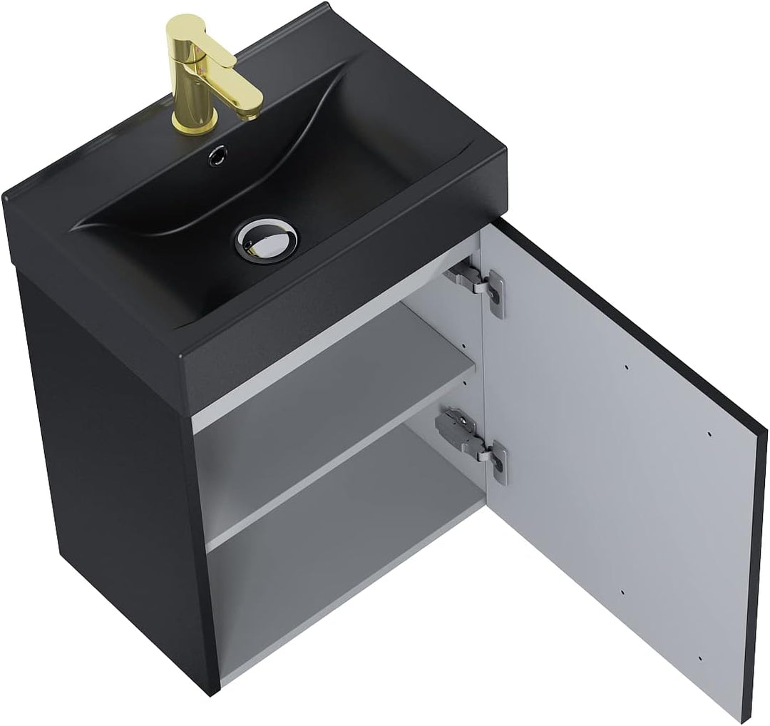 VBChome Badmöbel Set 45 cm Schwarz Matt Waschbecken mit Hängeschrank mit Armantur Schwarz Waschtisch