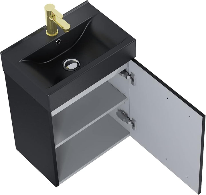 VBChome Badmöbel Set 45 cm Schwarz Matt Waschbecken mit Hängeschrank mit Armantur Schwarz Waschtisch