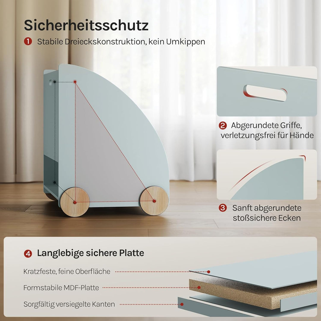 WOLTU Kinderregal Bücherregal für Kinder, Spielzeugregal mit Räder 3 Regale, Holz Standregal Kinderz