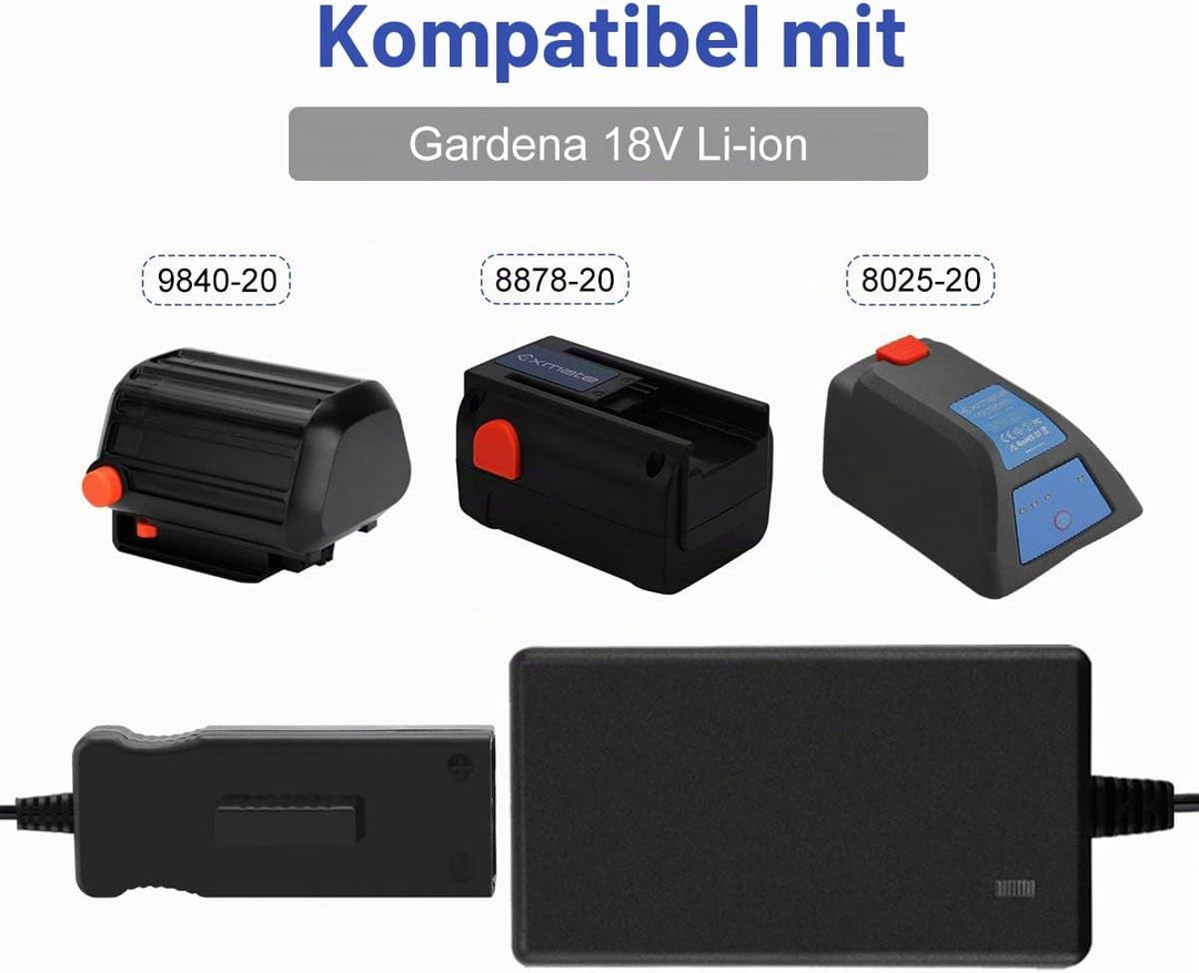 Exmate 18V Ladegerät für Gardena 9840-20 8878-20 8025-20 18V Lithium Akkus (Nicht für NI-MH/NI-Cd Ak