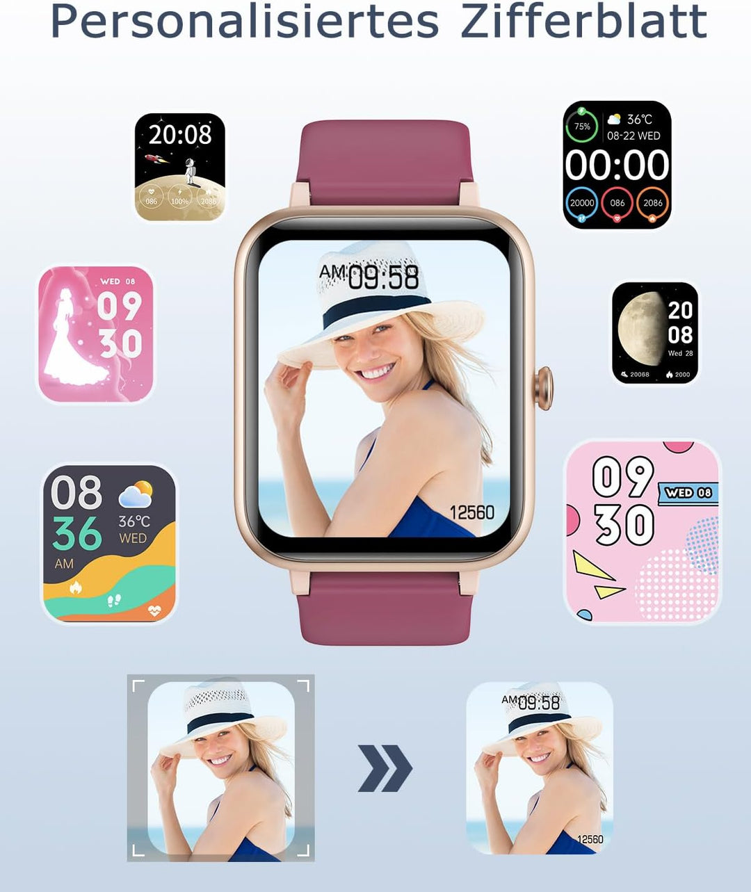 GRV Smartwatch für Damen Herren mit Telefonfunktion,Fitnessuhr mit Herzfrequenzmessung,SpO2,Schrittz
