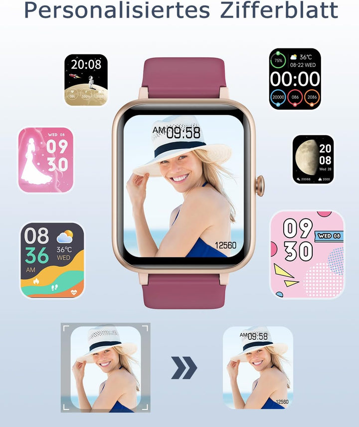 GRV Smartwatch für Damen Herren mit Telefonfunktion,Fitnessuhr mit Herzfrequenzmessung,SpO2,Schrittz
