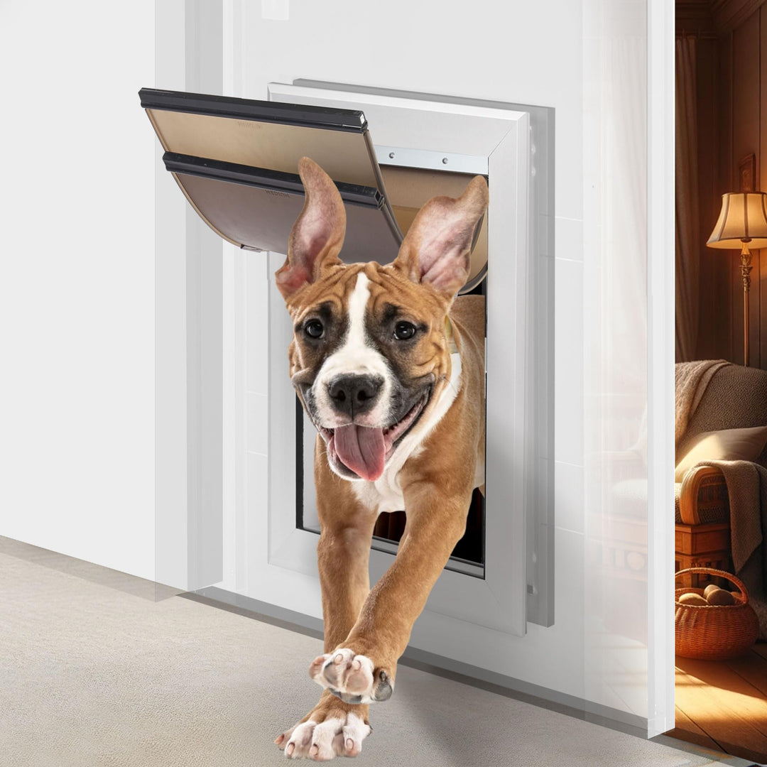 Hundeklappe mittelgrosse Hunde – Aluminium, Mit Schloss für Sicherheit, Einfaches EIN- & Ausgehen, E