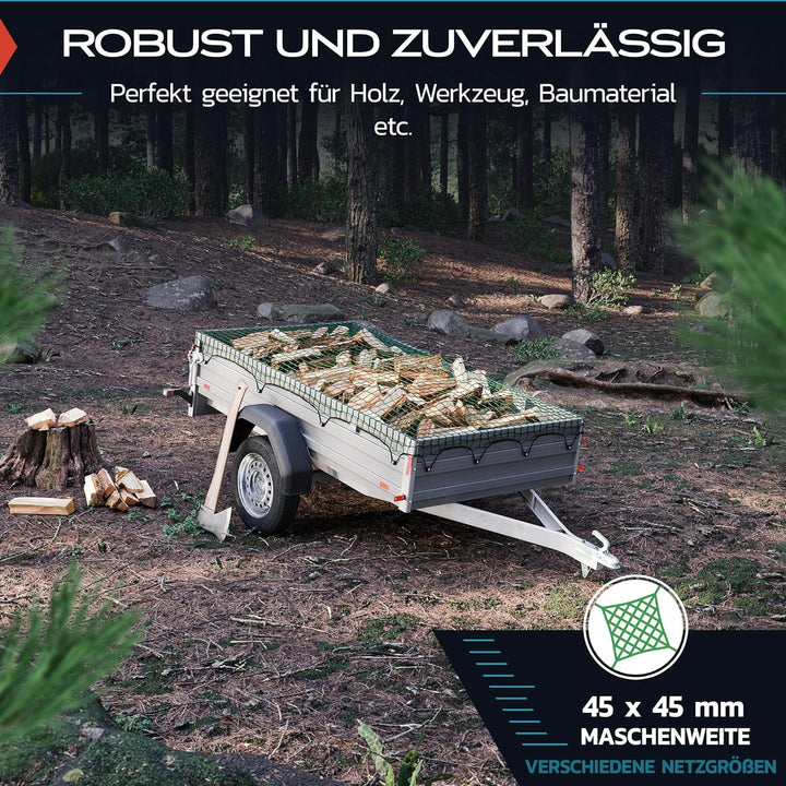 TRIBURG Anhängernetz 1,5x2,2 mit Eckmarkierungen - Anhänger Netz mit Spanngummi zur optimalen Ladung