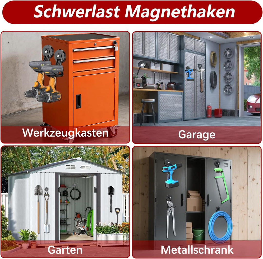 3-H 4 Stück Garage Haken Magnetische Haken Magnethaken Doppelhaken mit 2 Aufbewahrungsgurt für Gerät