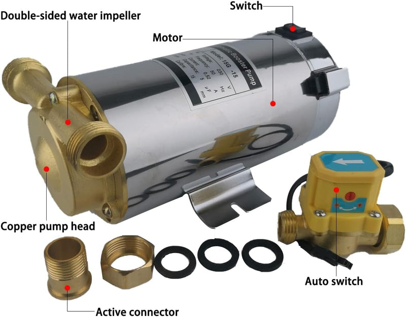 ZYIY 150W Automatische Booster-Pumpe 230V / 50Hz ¾ "× ½" Leistung 25L/min Wasserpumpe Booster-Pumpe