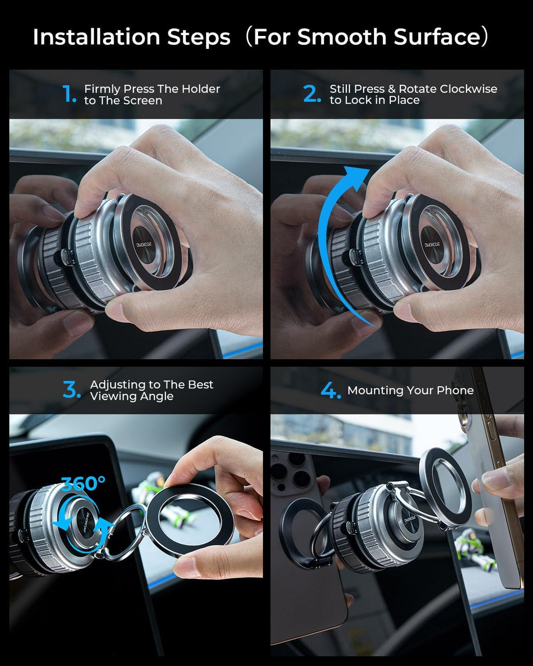 DIMONCOAT 2026 Verbesserte 360° drehbare Vakuum-Magnet-Handyhalterung für Auto, für Saugnapf-Handyha