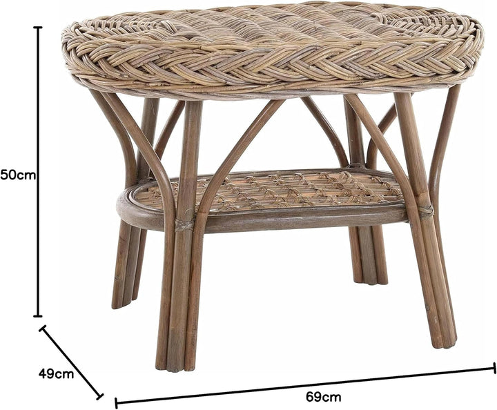 korb.outlet Rattan-Tisch/Beistelltisch Rund/Couchtisch Rattantisch Ablage (Oval - Grau Natur)