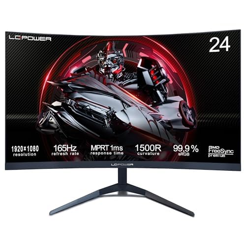 LC-POWER 24 Zoll FHD Gaming Monitor 165Hz 1920x1080, 1500R, FreeSync, HDR Ready, DP&amp;HDMI,1ms, LC-M24
