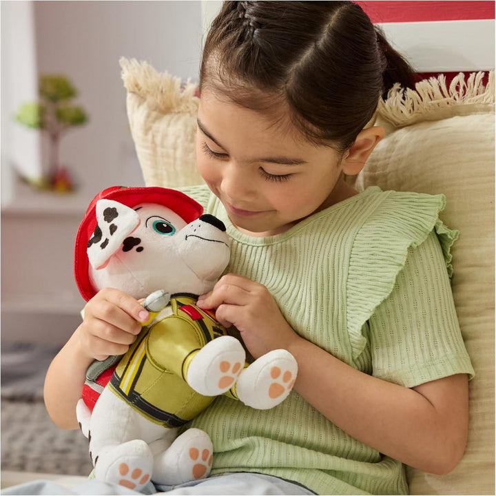 PAW PATROL Fire Rescue - Marshall Deluxe Plüschtier, 25 cm gross, in Feuerwehruniform und mit Löschr