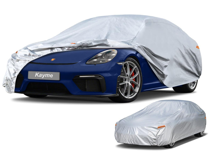 Kayme 6 Schichten Coupé Autoabdeckung Wasserdicht Atmungsaktiv, Vollgarage Autoplane für Sonne Staub