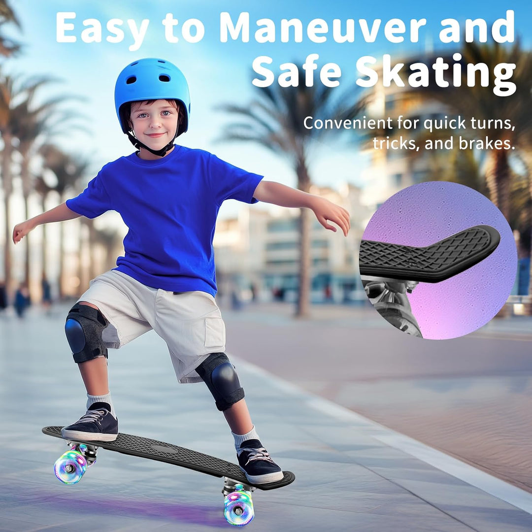 BELEEV Skateboard Komplette 22 Zoll Mini Cruiser Skateboard für Kinder Jugendliche Erwachsene, LED L