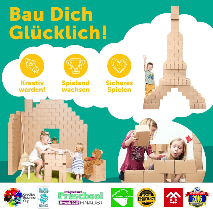 Gigi Bloks Karton grosse bausteine XXL für Kinder - 100 Ineinandergreifende und Stapelbare Bauklötze