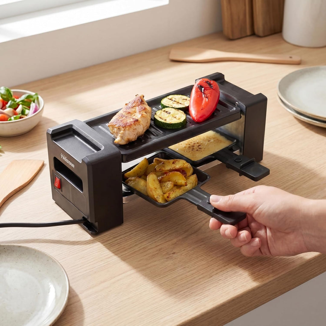 Tristar Raclette-Mini-Grill, 400 W, Für 2 Personen, Kompaktes Design Mit Antihaftoberfläche, Gleichm