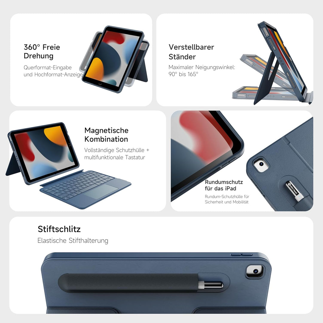 HOU Combo hülle mit Tastatur drehbar für ipad 9 Generation 10,2 Zoll & 8. Gen & 7. Gen Multi-Touch T
