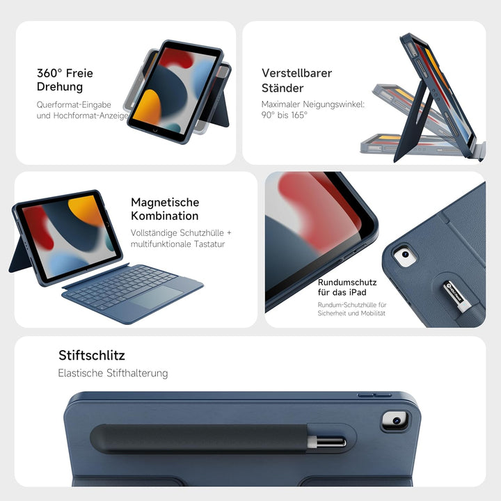 HOU Combo hülle mit Tastatur drehbar für ipad 9 Generation 10,2 Zoll & 8. Gen & 7. Gen Multi-Touch T