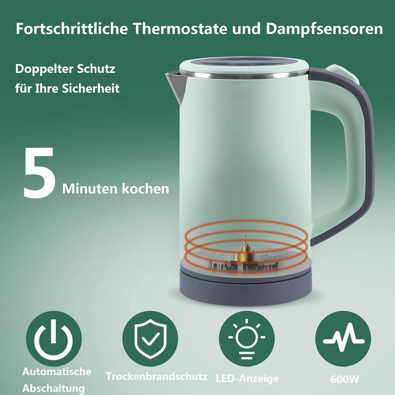 Wasserkocher Klein 800ML Reisewasserkocher, 5 Minuten schnelles Kochen Tragbarer Mini Camping Wasser