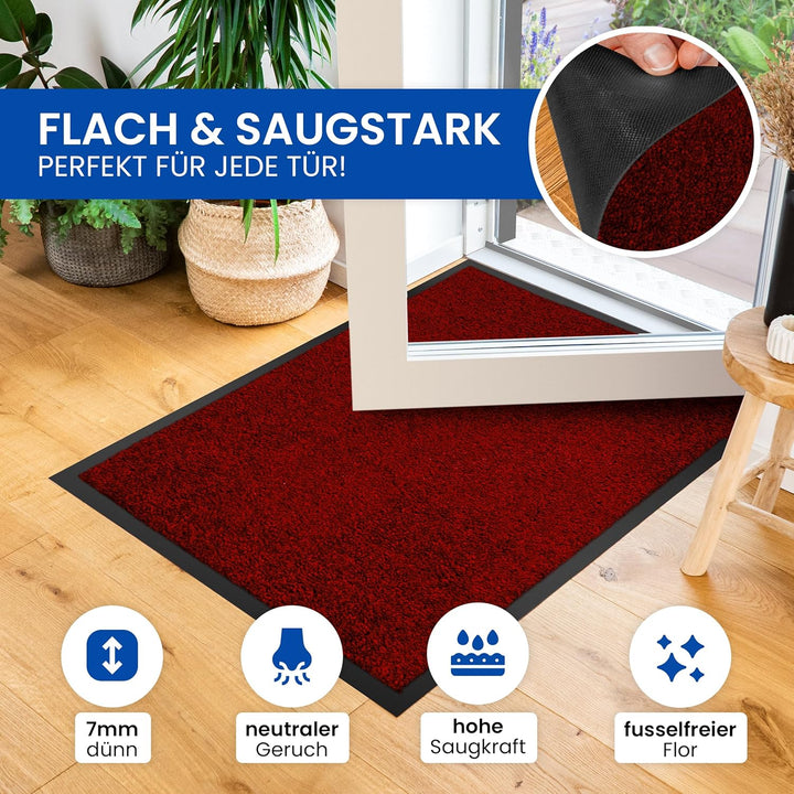 Gentle North Hochwertige Fussmatte rot 80x120 gross für Innen &amp; Aussen - Schmutzfangmatte rutschfest