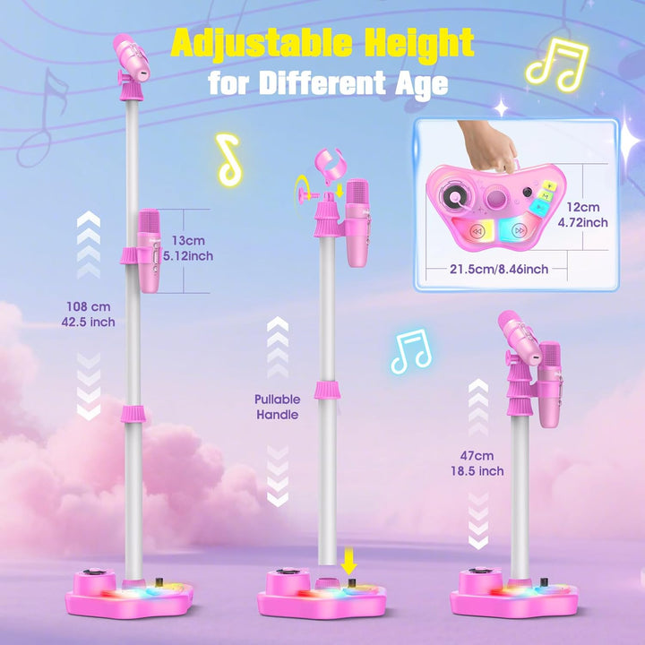 Karaoke Maschine und 2 Mikrofon Kinder mit Verstellbarer Ständer, Geschenk Spielzeug für Mädchen 3-1