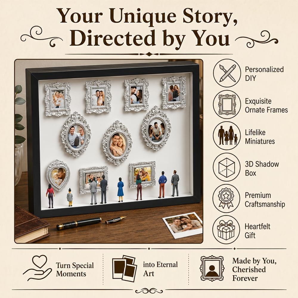 DIY Mini Museum Silhouette Box, ZMCVOE 11 PCS Mini Bilderrahmen Vintage & 8 Figuren, Museum of Us mi