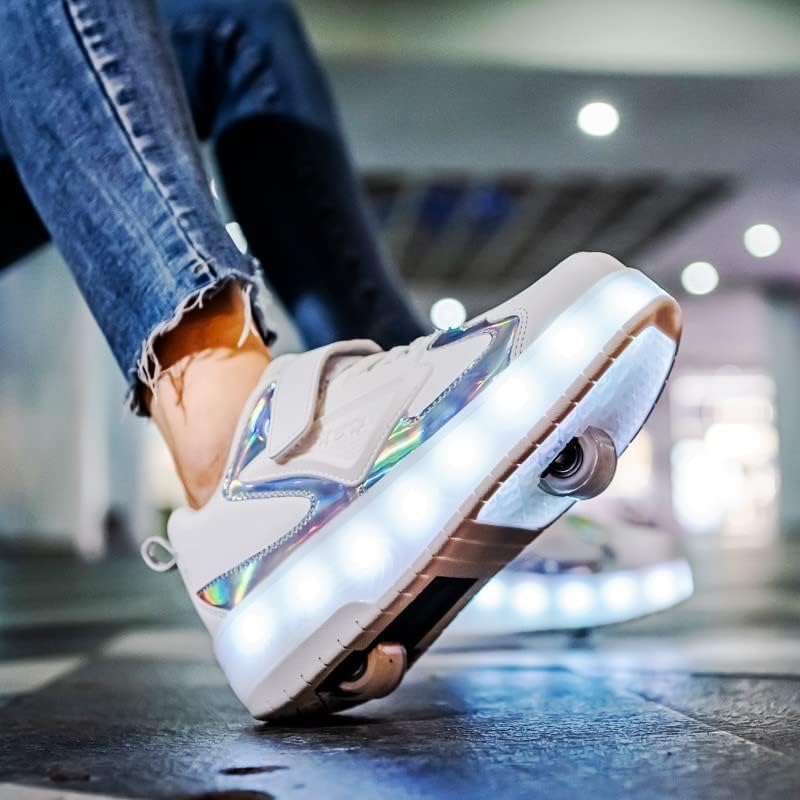 Kinderroller mit LED Licht | Automatisch Einziehbar & Abnehmbare Vorderreifen | Outdoor-Spiel-Schuhe