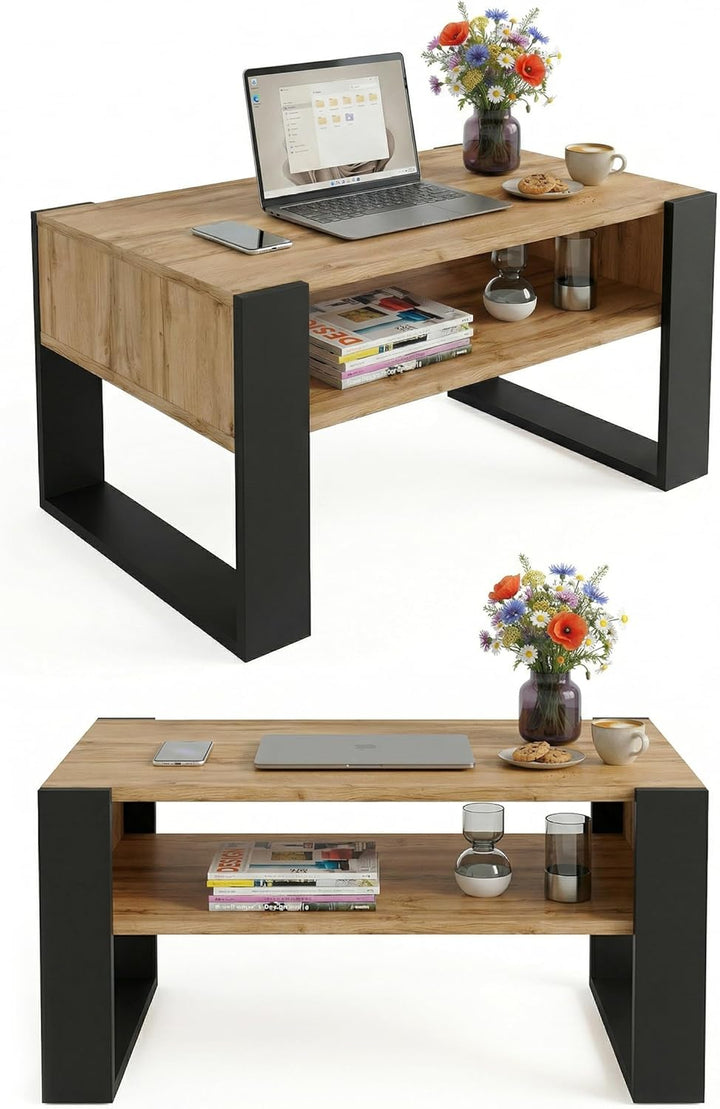 Couchtisch 92×53.6 cm – Wohnzimmertisch aus Holzwerkstoff, Stabiler & moderner Kaffeetisch mit zusät
