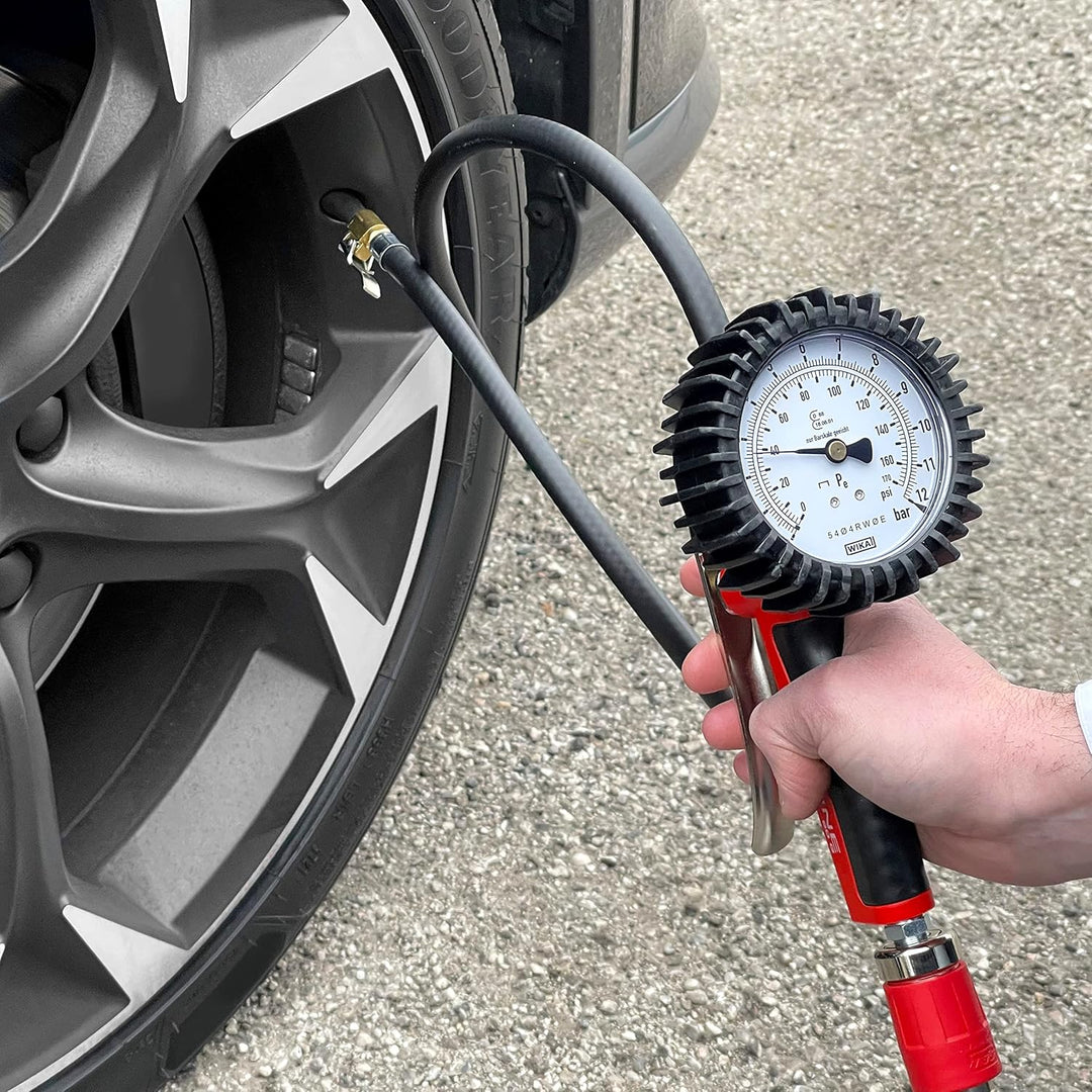 GAV Reifenfüller Messgerät mit WIKA 80mm Manometer (Homologiert) Profi Reifendruckprüfer Druckluft f