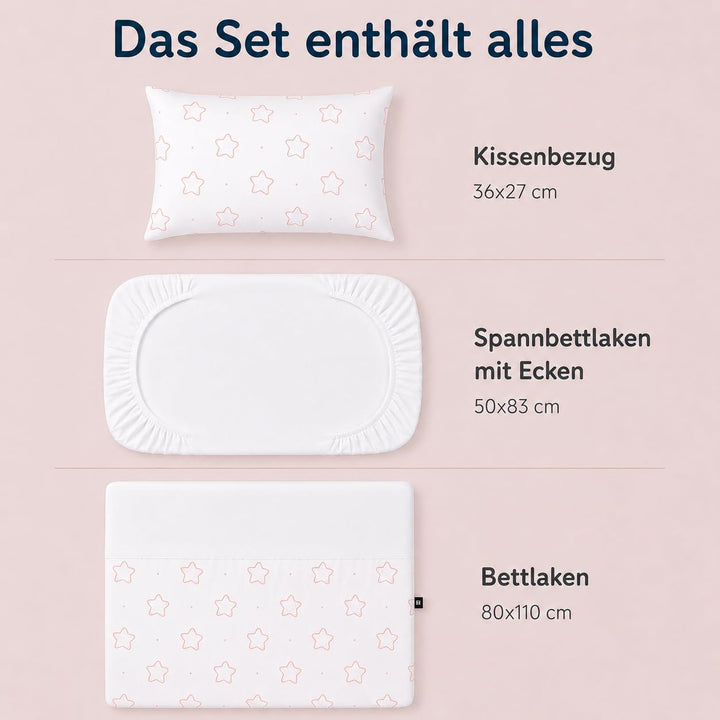 Bubblin Sheets Next to Me kompatibel 83x50 cm 3er Set: Kissenbezug + Top Sacklaken + Matratzenbezug
