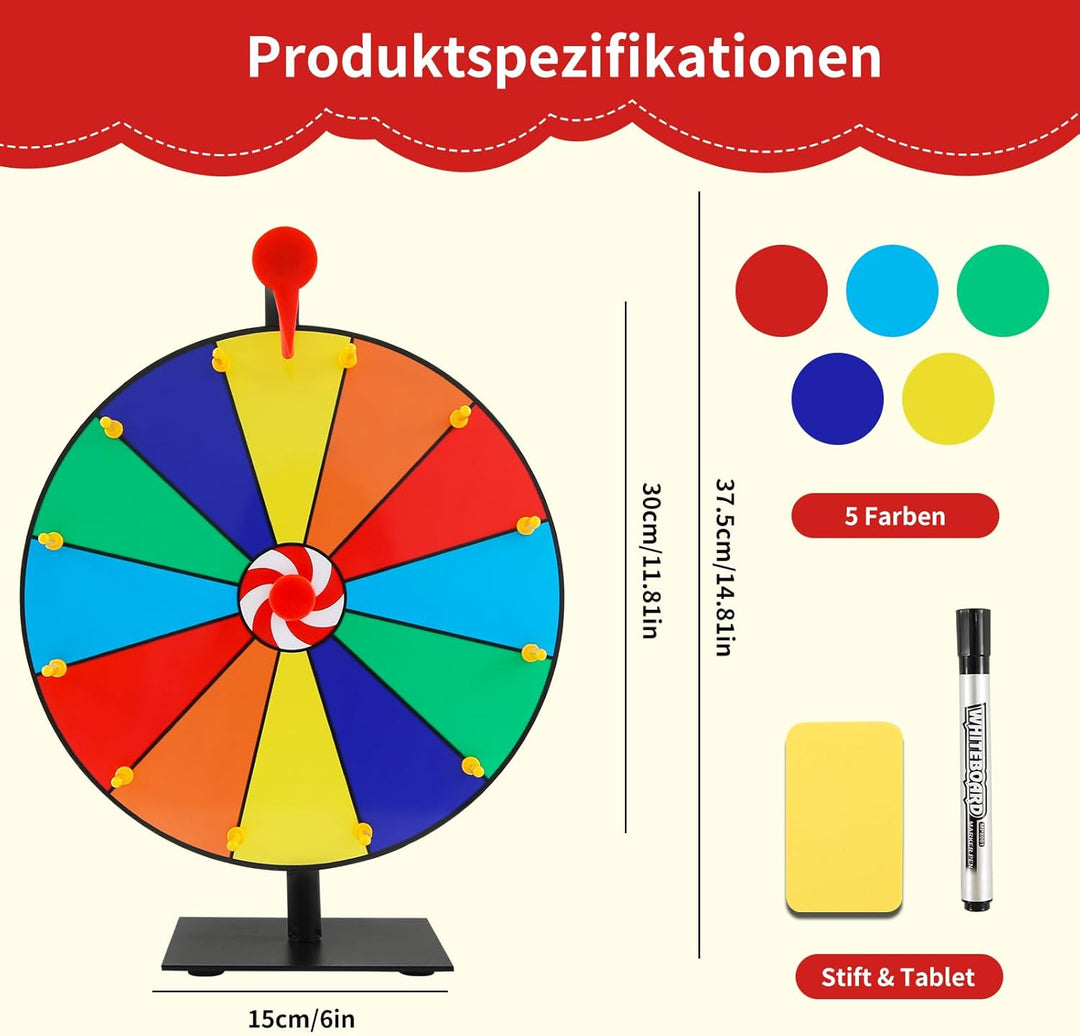 Glücksrad zum Drehen, 30cm Glücksrad zum Selbstgestalten, 12 Slots gluecksrad gluecksrad, Glücks Spi