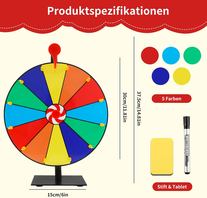 Glücksrad zum Drehen, 30cm Glücksrad zum Selbstgestalten, 12 Slots gluecksrad gluecksrad, Glücks Spi