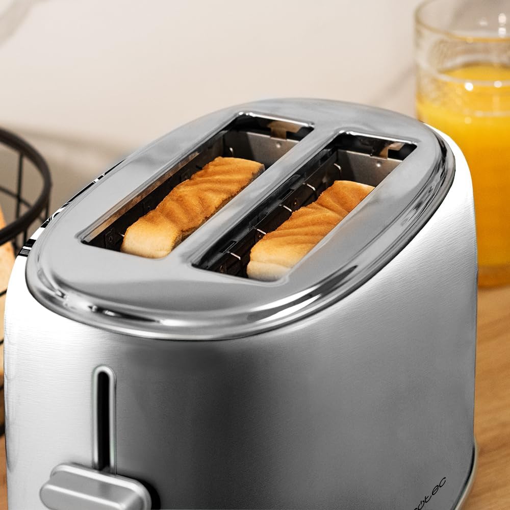 Cecotec Toast&Taste 1000 Retro Double Inox Toast, 2 Scheiben, 980 W, 2 breite 3,8 cm und kurze Schli